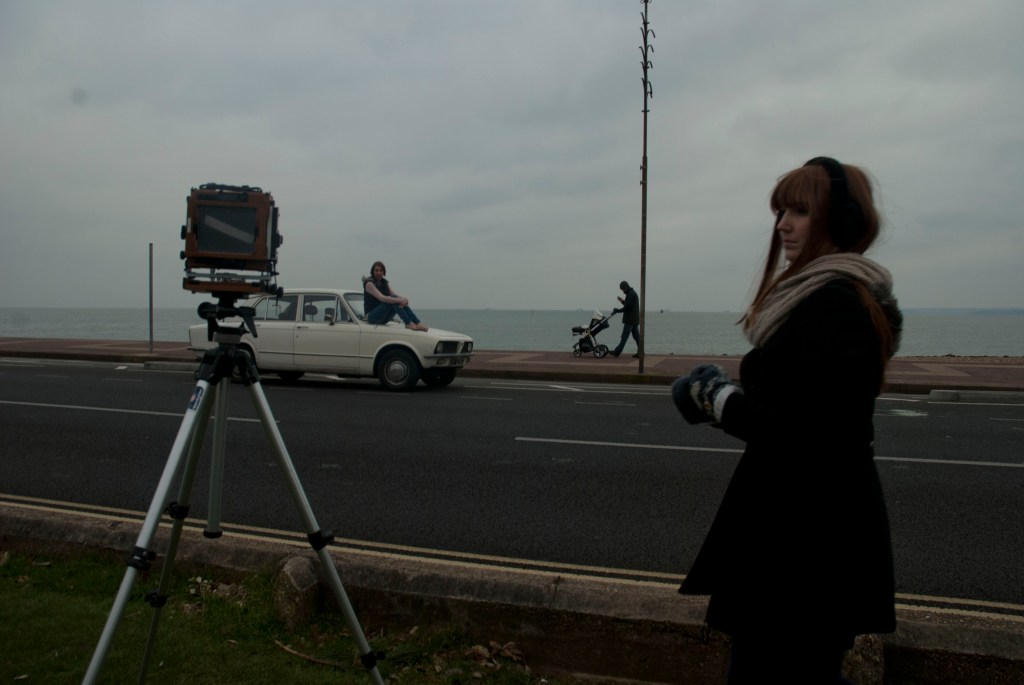 Photograph of Nicola Dyson, Stephanie Brake, and Rachel Lindsey at Beach in Portsmouth, England. 