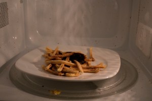 photograph Burnt french fries in microwave